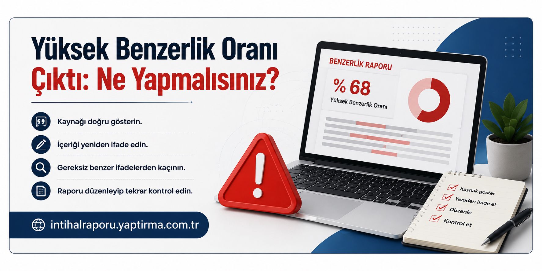 Yüksek benzerlik oranı çıktı: Ne Yapmalısınız? Kaynağı doğru gösterin, içeriği yeniden ifade edin, benzer ifadelerden kaçının ve raporu kontrol edin.