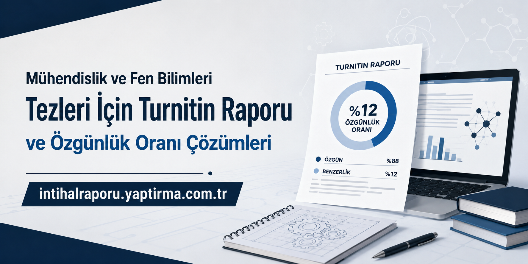 Mühendislik ve fen bilimleri tezleri için Turnitin raporu ve özgünlük oranını gösteren afiş.